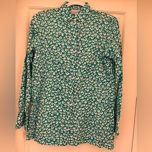 Charlotte Kellogg Palm Beach Barbara 100% Cotton Floral Handprinted Blouse sizeM